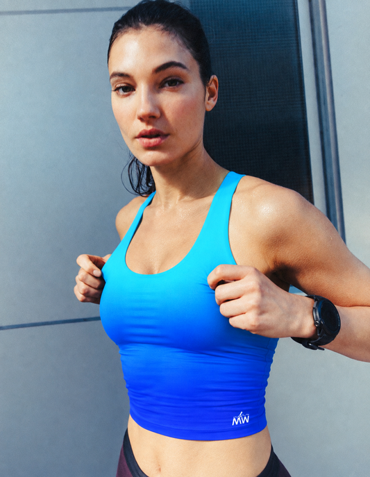 Women's Performance Running Crop Top – Super Predator – Blue Pulse – Chroma Collection by Saphire West