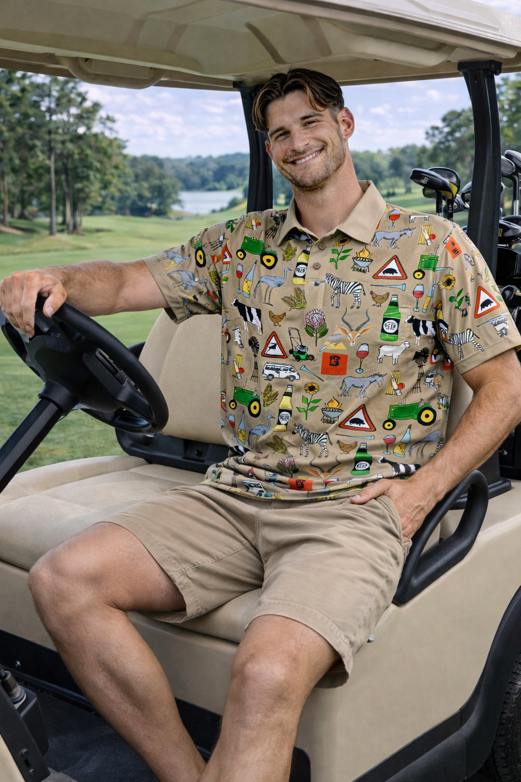 44 Suid Afrika - Khaki Printed Golf Shirt (3467)