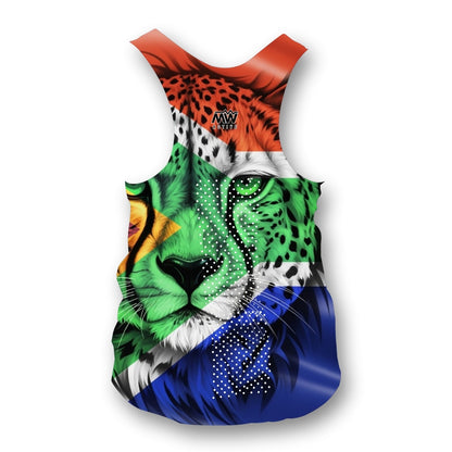 South African flag Cheetah black - Ladies Seamless Performance Running Vest (3852)
