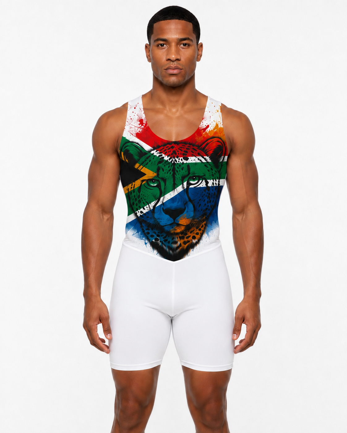Men's Rowing Unisuit - South African Flag Cheetah White