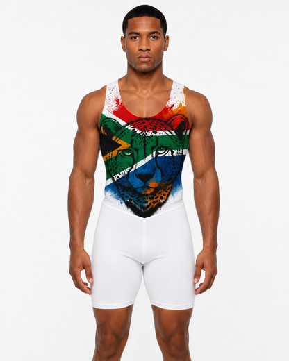 Men's Rowing Unisuit - South African Flag Cheetah White