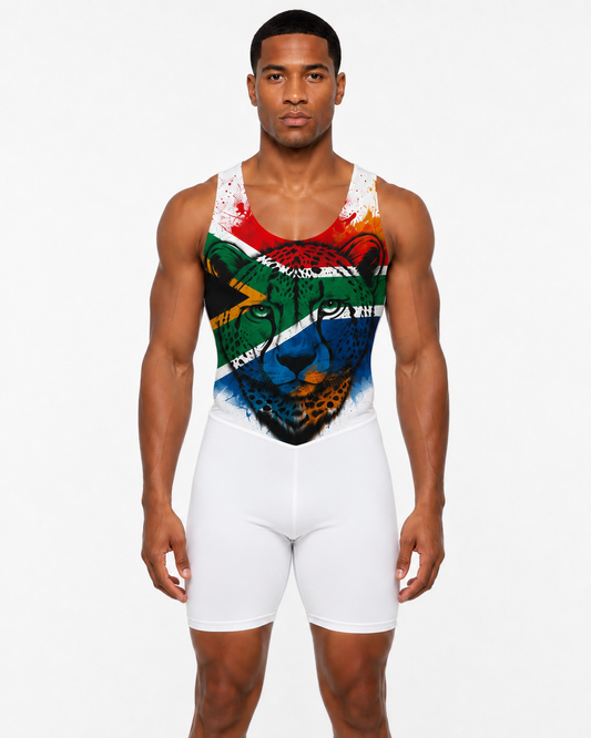 Men's Rowing Unisuit - South African Flag Cheetah White