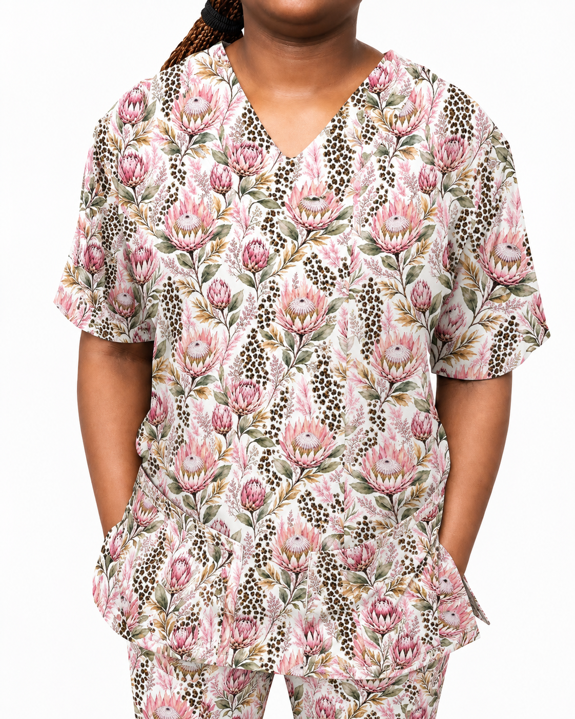 Scrub Top Unisex – Protea Leopard