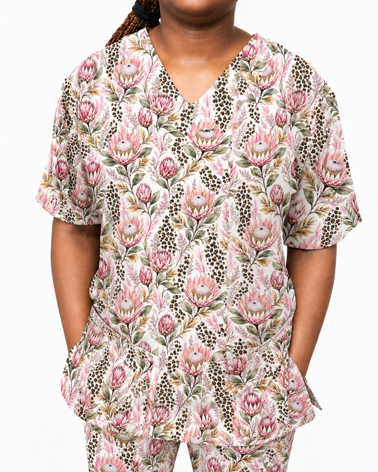 Printed Lifestyle Scrub Top – Protea Leopard (Unisex)