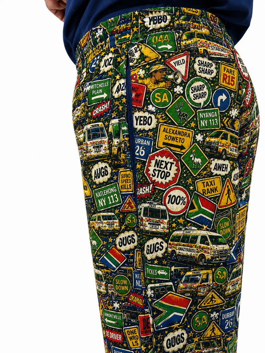 Printed Lifestyle Scrub Pants – Taxi Rank (Unisex)