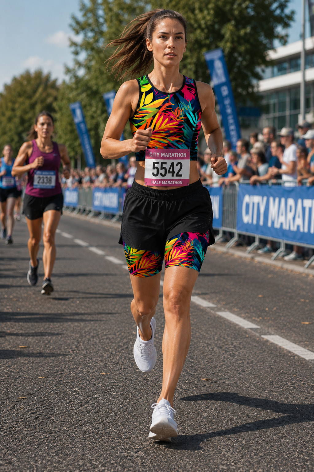 Ladies' 2-in-1 Run Short with Pocket Tights - Bright Jungle