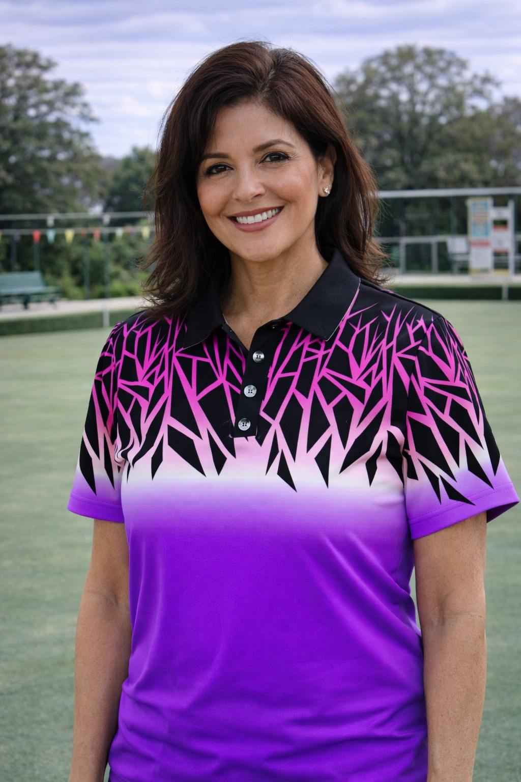 Female Funky Purple Chards Custom Printed Golf Shirt