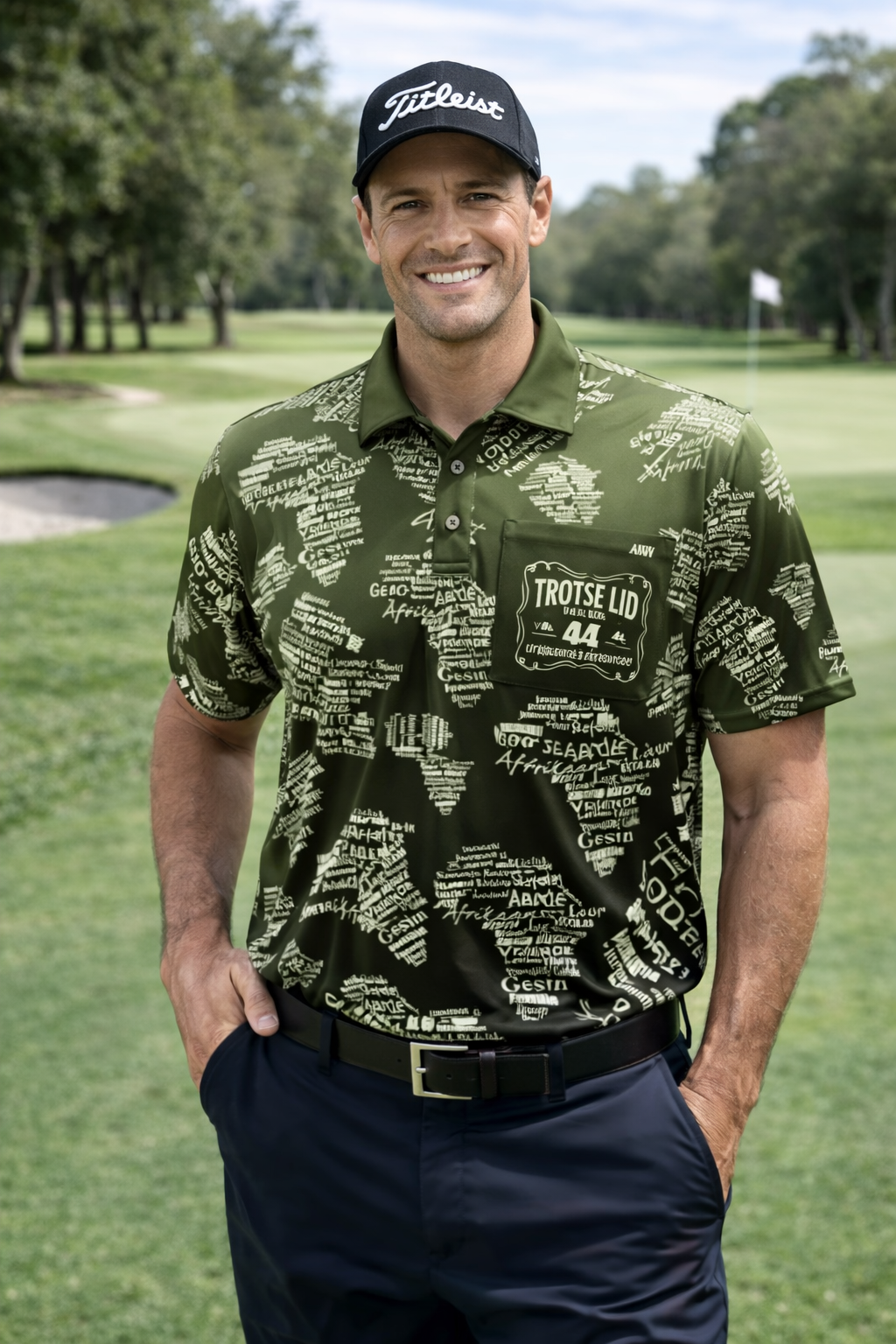 44 Afrika Olive Printed Golf Shirt