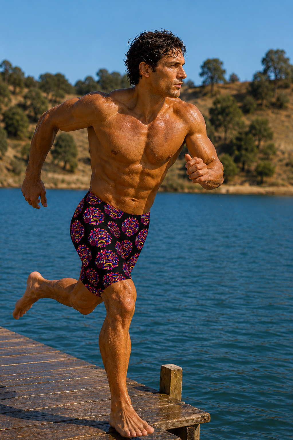 Men's Jammer Swimsuit - Bali Masks Pink