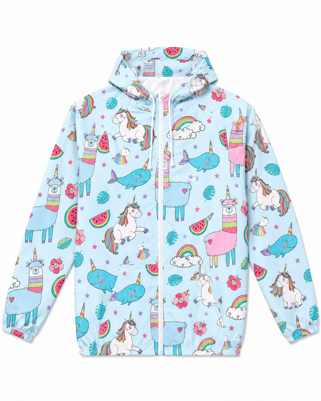 Unisex Packable Run Shell - Unicorns Llamas & Rainbows