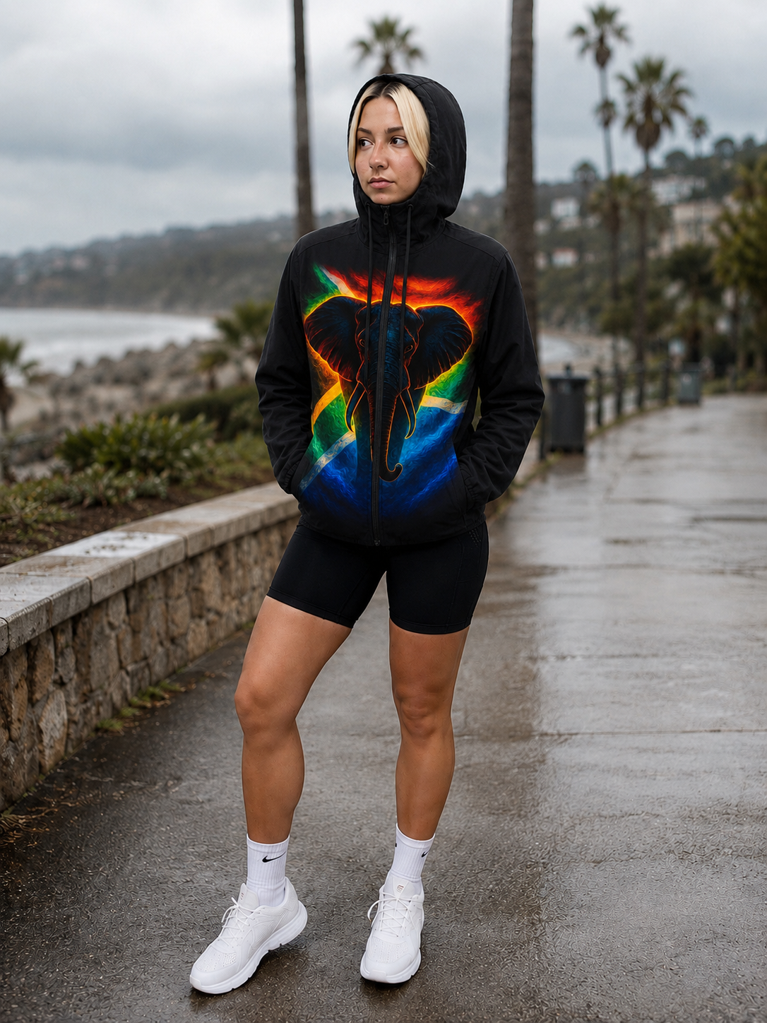 Unisex Packable Run Shell - South African Flag Elephant (3881)