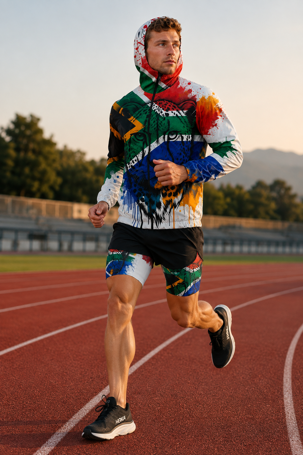 Men's 2-in-1 Run Short with Pocket Tights - South African Flag Cheetah White