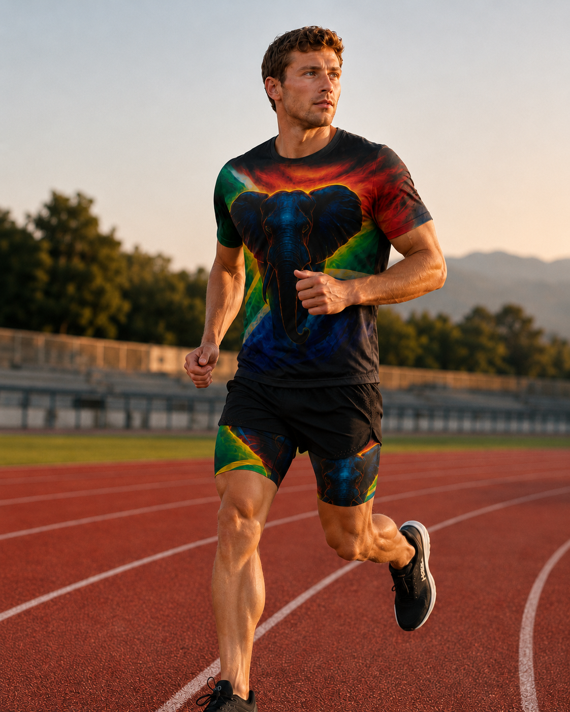 Men's 2-in-1 Run Short with Pocket Tights - South African Flag Elephant Black