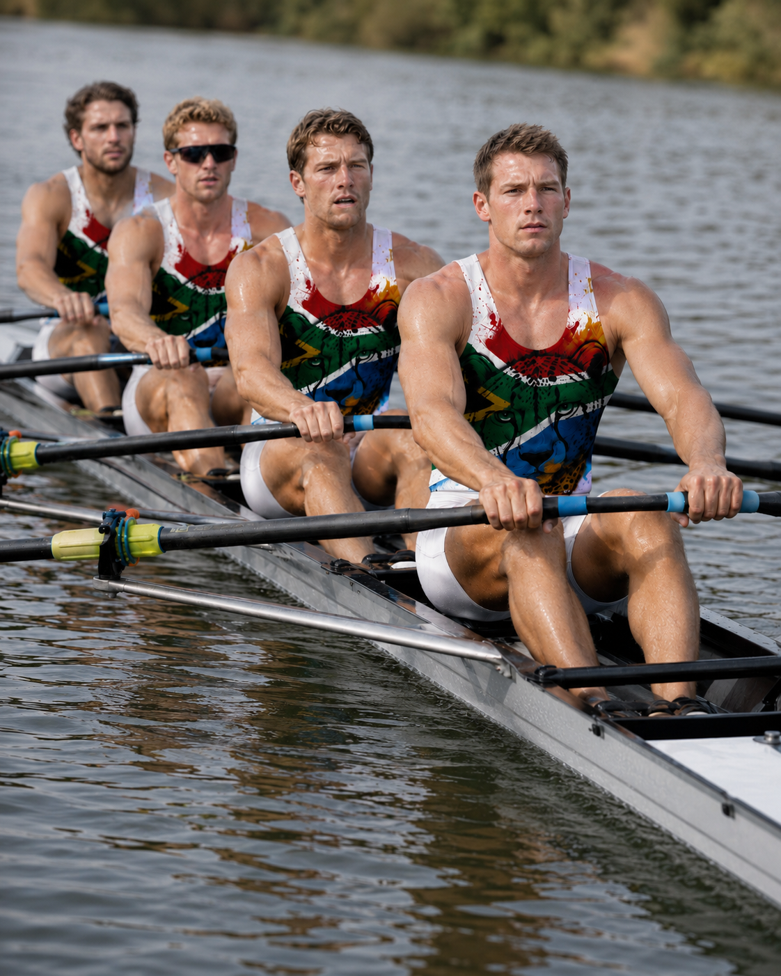 Men's Rowing Unisuit - South African Flag Cheetah White