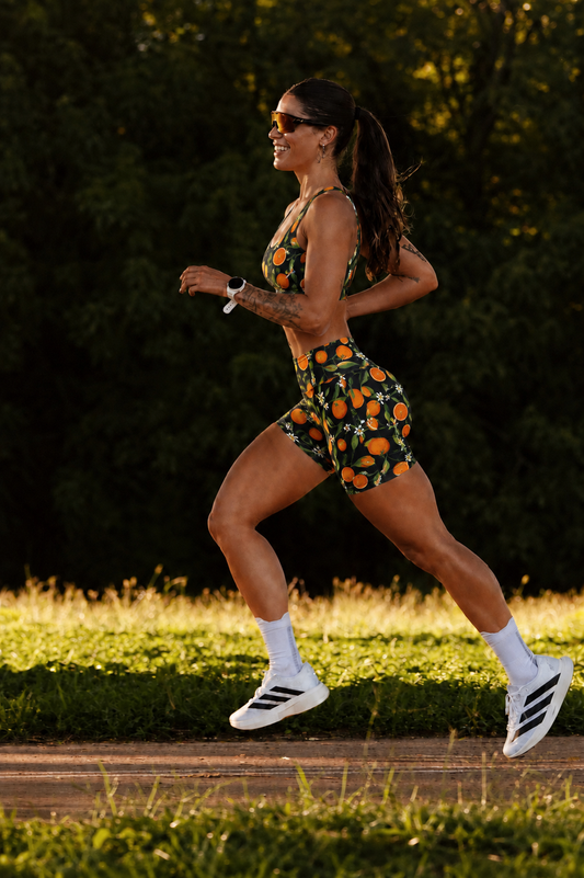 Women's High-Waisted Athleisure Bike Shorts – Citrus Bliss