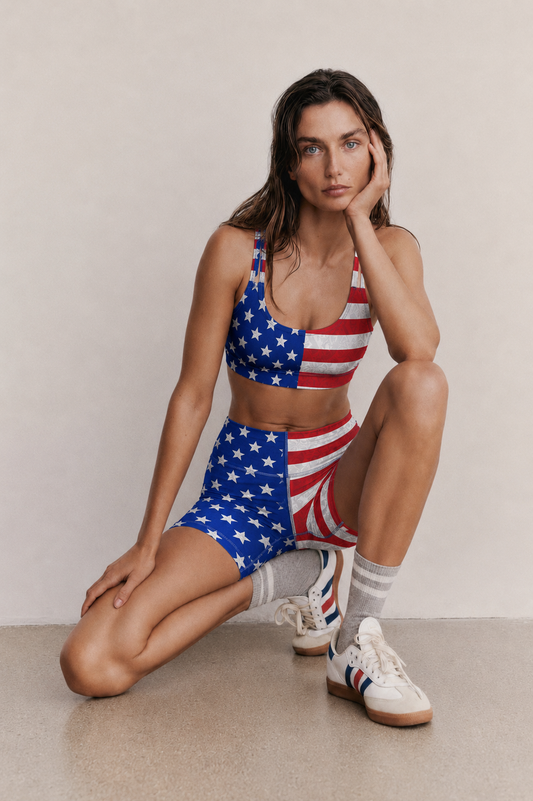 Women's High-Waisted Athleisure Bike Shorts – American Flag