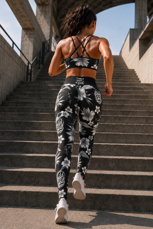 Women's High-Waisted Athleisure Full-Length Leggings – Child of God Hibiscus – Alpha & Omega