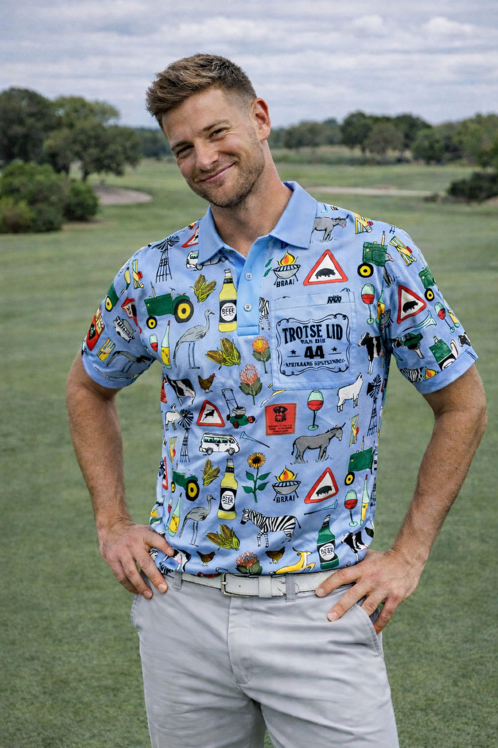 44 Suid Afrika - Light Blue Printed Golf Shirt (3467)