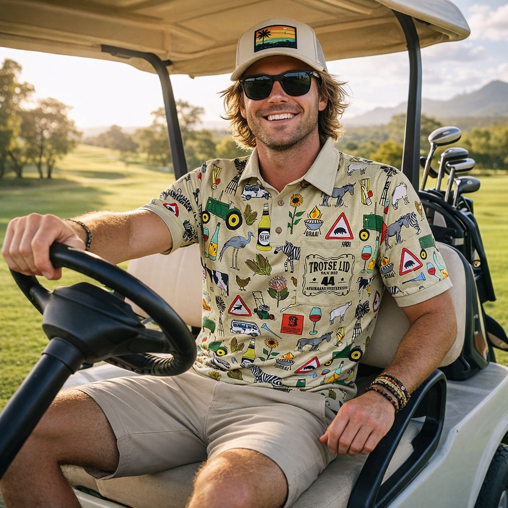 44 Suid Afrika - Beige Printed Golf Shirt (3467)