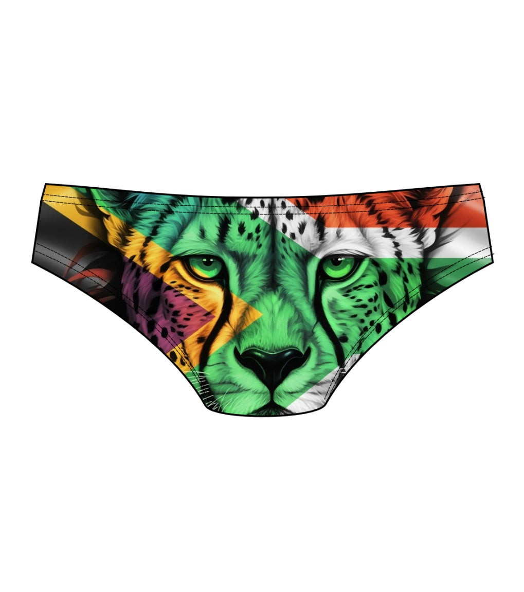 Male brief swimsuit - South African Flag cheetah