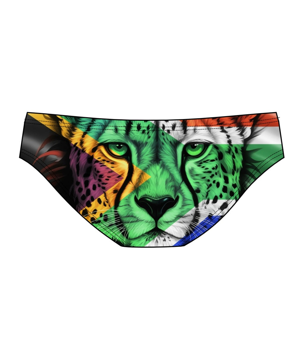 Male brief swimsuit - South African Flag cheetah