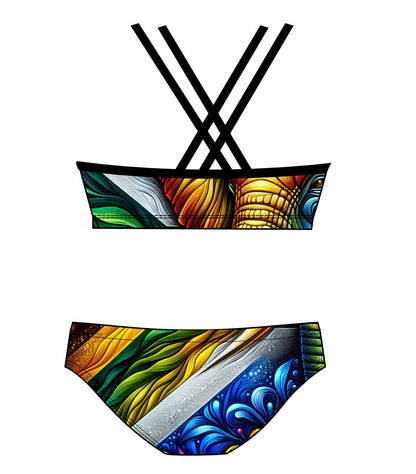 Female 2 piece training bikini  -  South African Flag Elephant (3881)