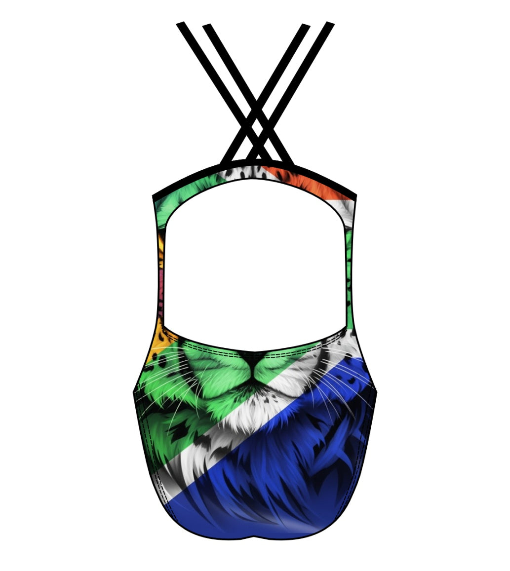 Female fastback swimsuit - South African flag Cheetah