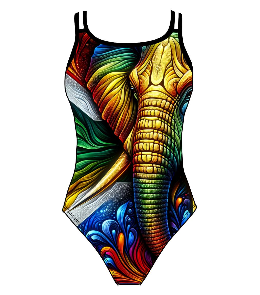 Female fastback swimsuit - South African flag Elephant