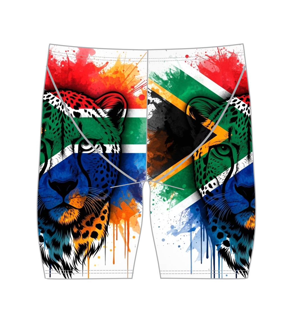 Male Jammer Swimsuit - South African Flag White Cheetah