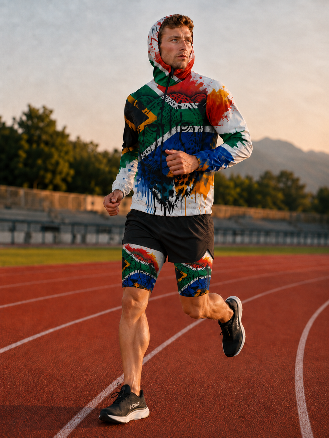 Men's 2-in-1 Run Short with Pocket Tights - South African Flag Cheetah White