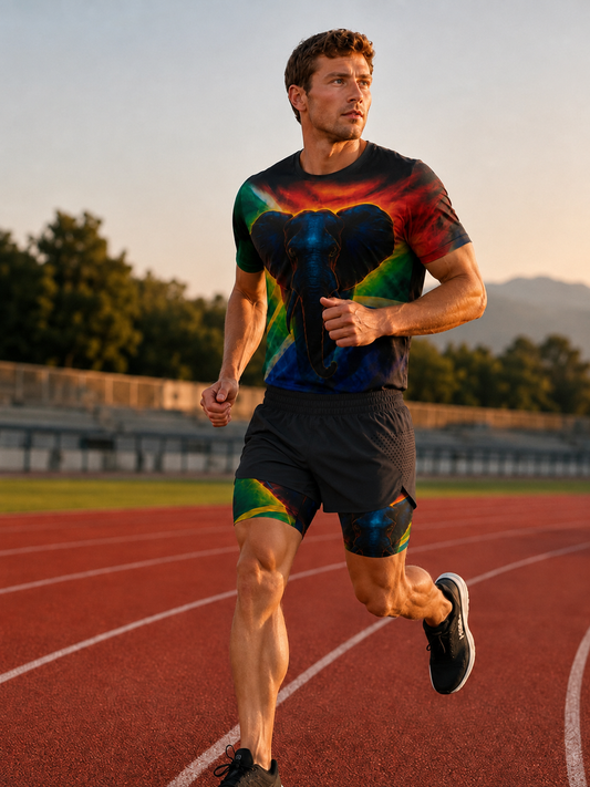 Men's 2-in-1 Run Short with Pocket Tights - South African Flag Elephant Black
