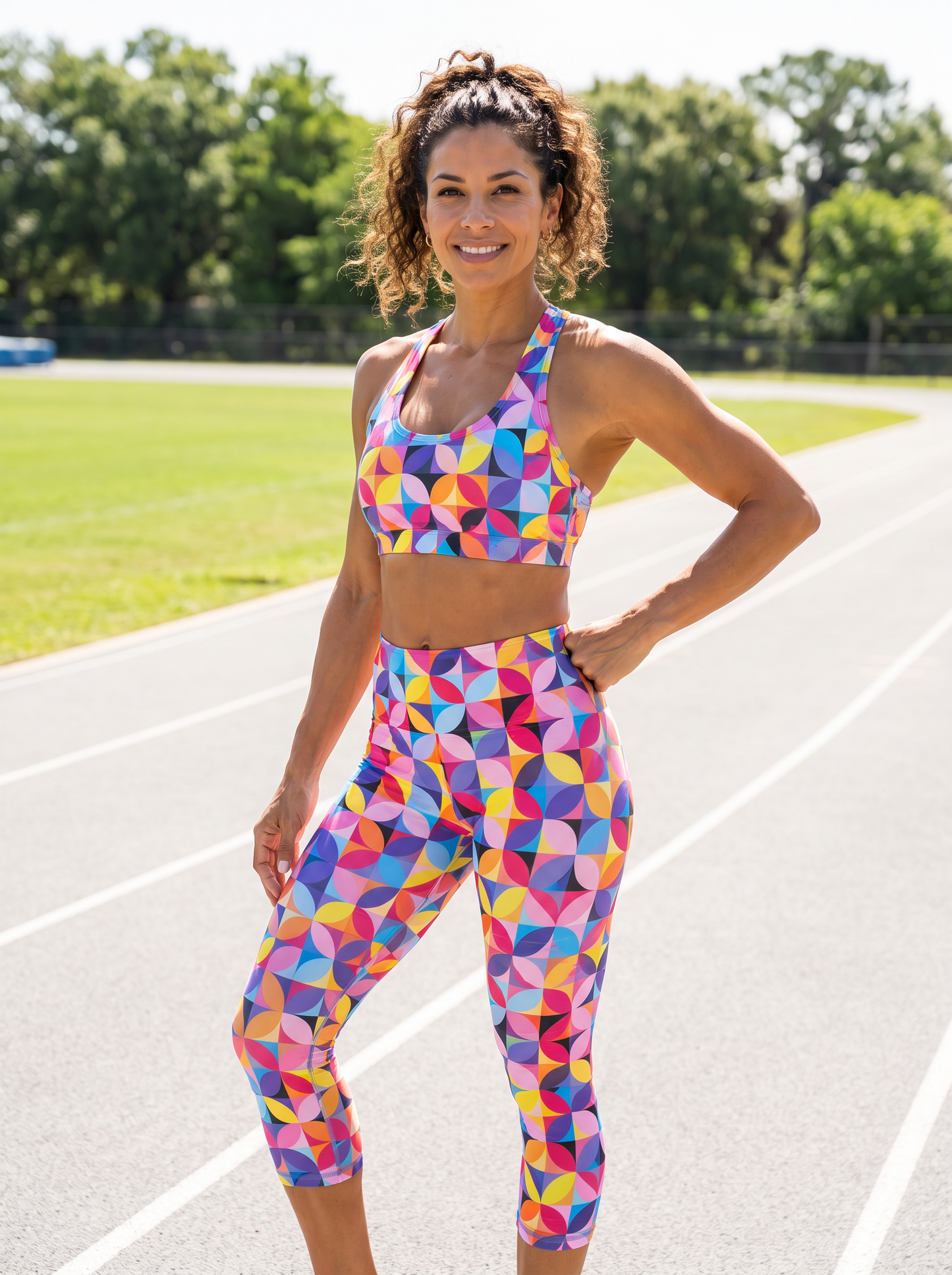 Women's High-Waisted Athleisure 3/4 Leggings – Geo Petals