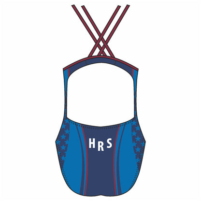 Holy Rosary School fastback swimsuit – double thin straps, back view