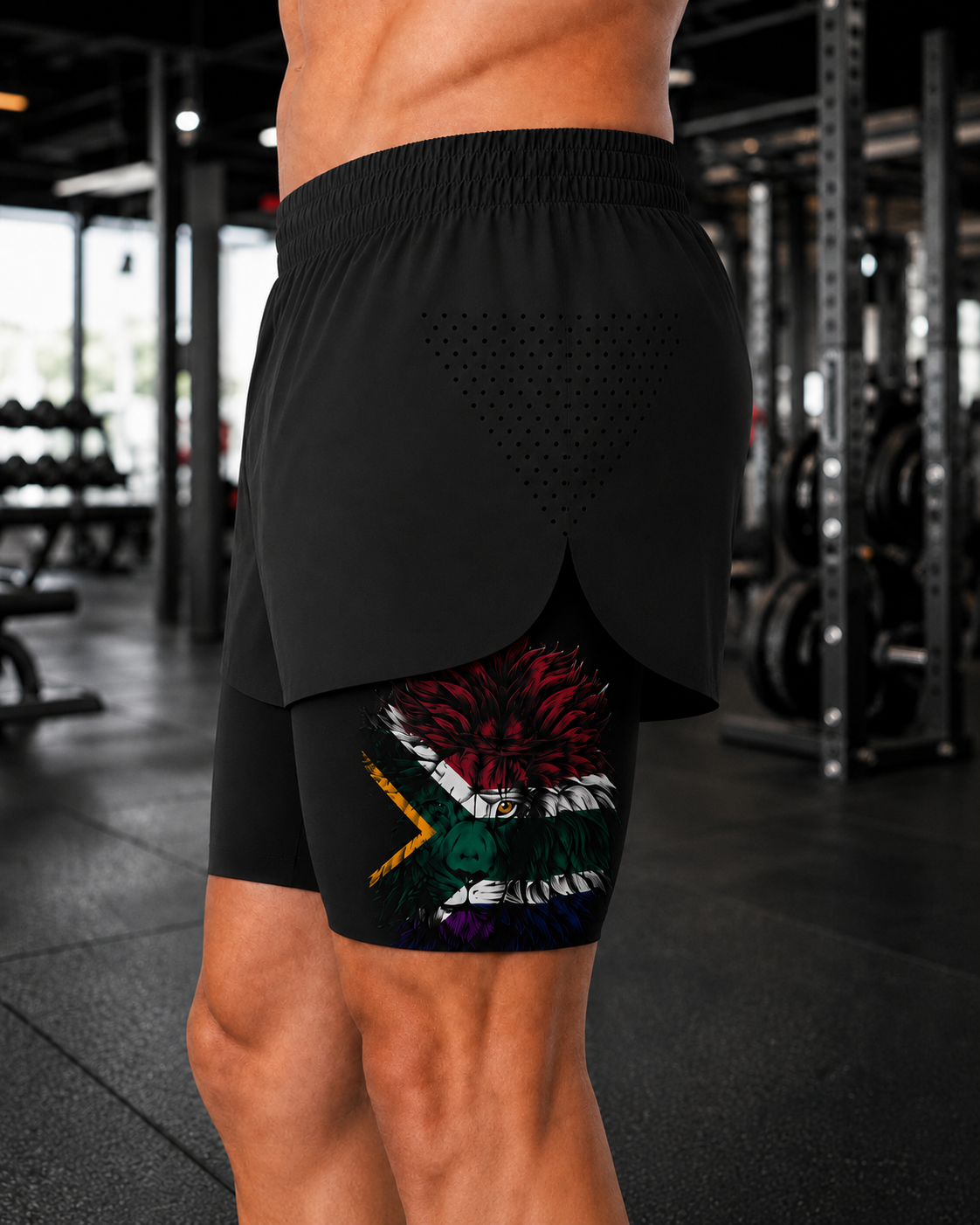 Men's 2-in-1 Run Short with Pocket Tights - South African Flag Lion