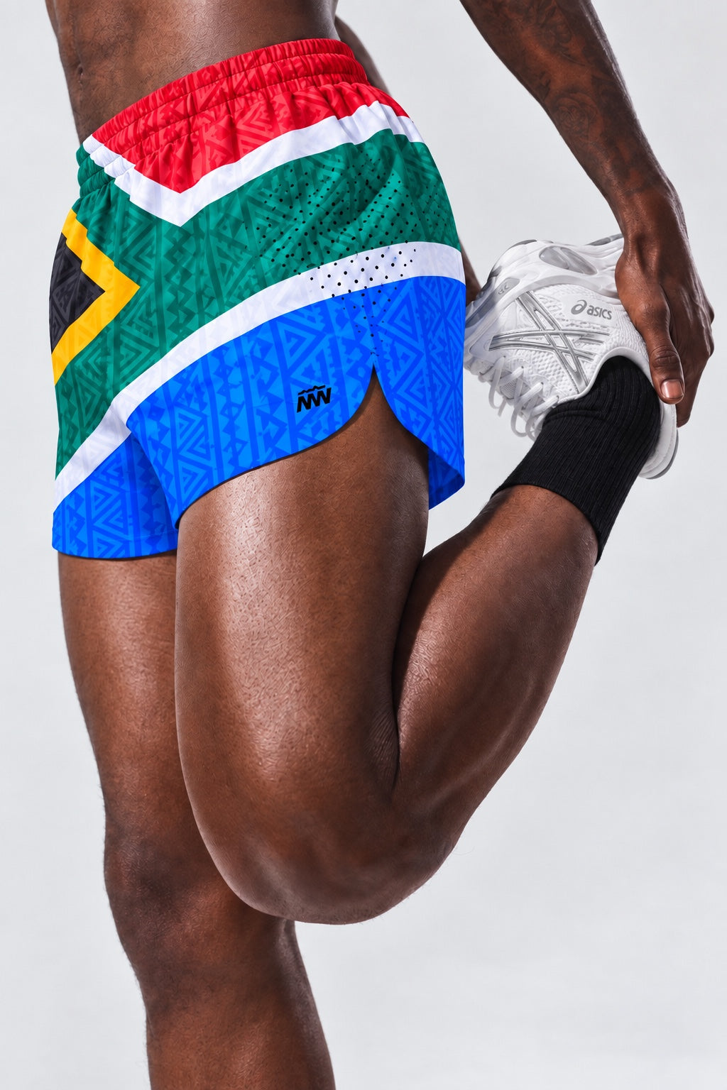 Men's SA Flag laser-cut running shorts with ventilation detail and elasticated waistband