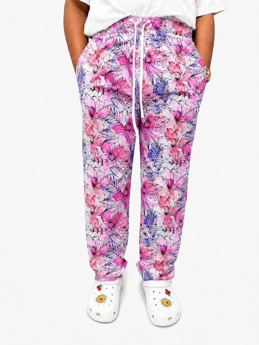 Printed Lifestyle Scrub Pants – Watercolor Floral (Unisex)