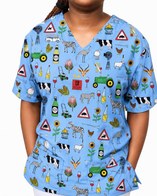 Printed Lifestyle Scrub Top – 44 Suid Afrika Light Blue (Unisex)