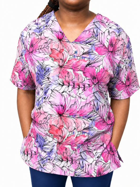 Printed Lifestyle Scrub Top – Watercolor Floral (Unisex)