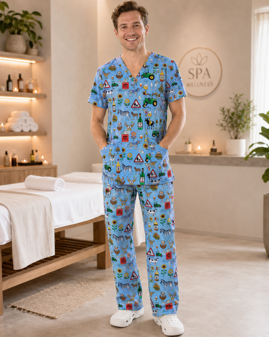 Printed Lifestyle Scrub Top – 44 Suid Afrika Light Blue (Unisex)