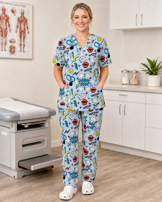 Printed Lifestyle Scrub Set (Top + Pants) – Oops (Unisex)