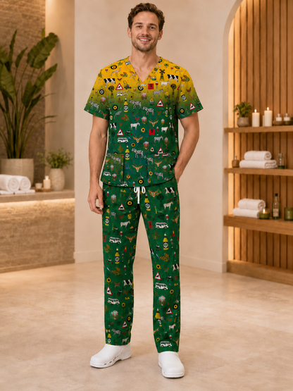 Scrub Set Unisex (Top + Pants) – Groen en Goud (Heritage)