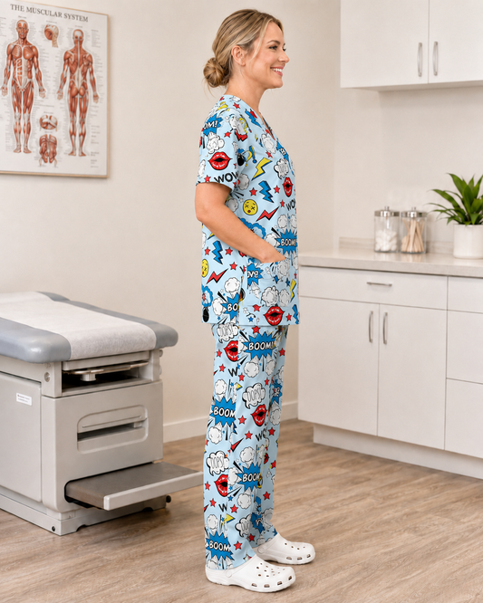 Printed Lifestyle Scrub Set (Top + Pants) – Oops (Unisex)