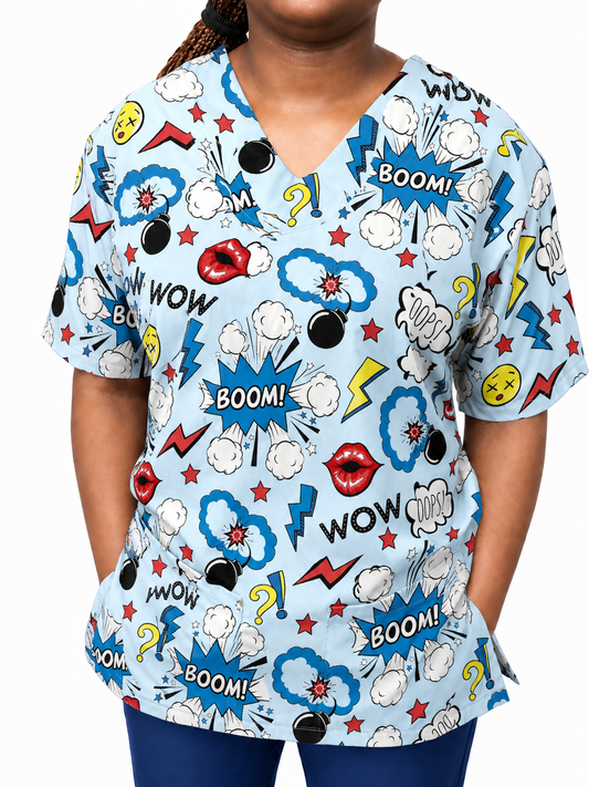 Printed Lifestyle Scrub Top – Oops (Unisex)