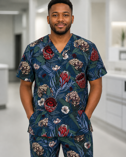 Printed Lifestyle Scrub Set (Top + Pants) – Fynbos (Unisex)