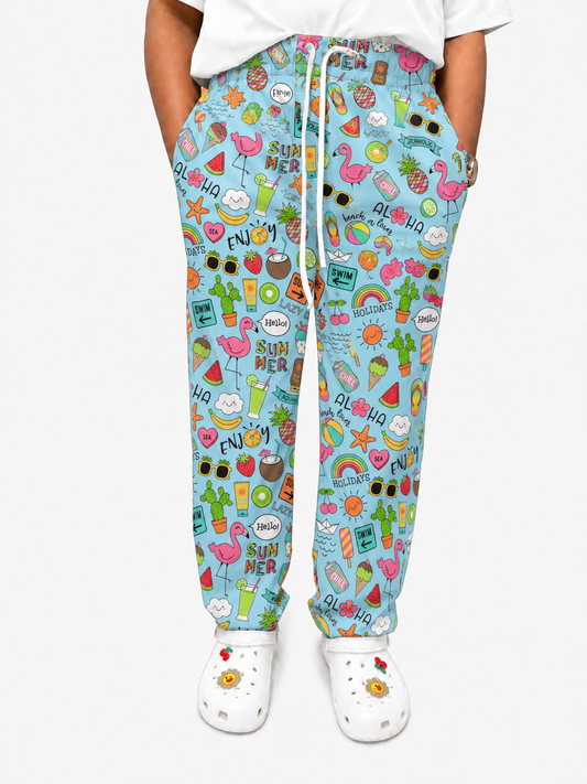 Printed Lifestyle Scrub Pants – Aloha Holidays (Unisex)