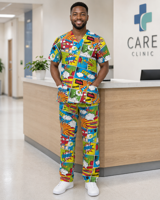 Printed Lifestyle Scrub Set (Top + Pants) – Klap It Strokiesprent (Unisex)