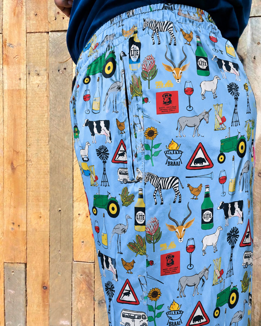 Printed Lifestyle Scrub Pants – 44 Suid Afrika Light Blue (Unisex)