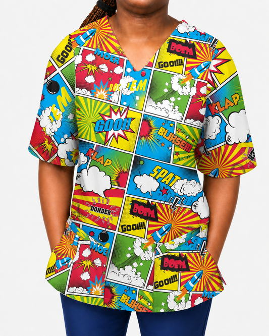 Printed Lifestyle Scrub Top – Klap It Strokiesprent (Unisex)