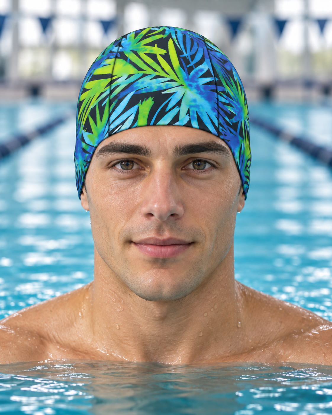 Martin West Beach Palm sublimated swim cap