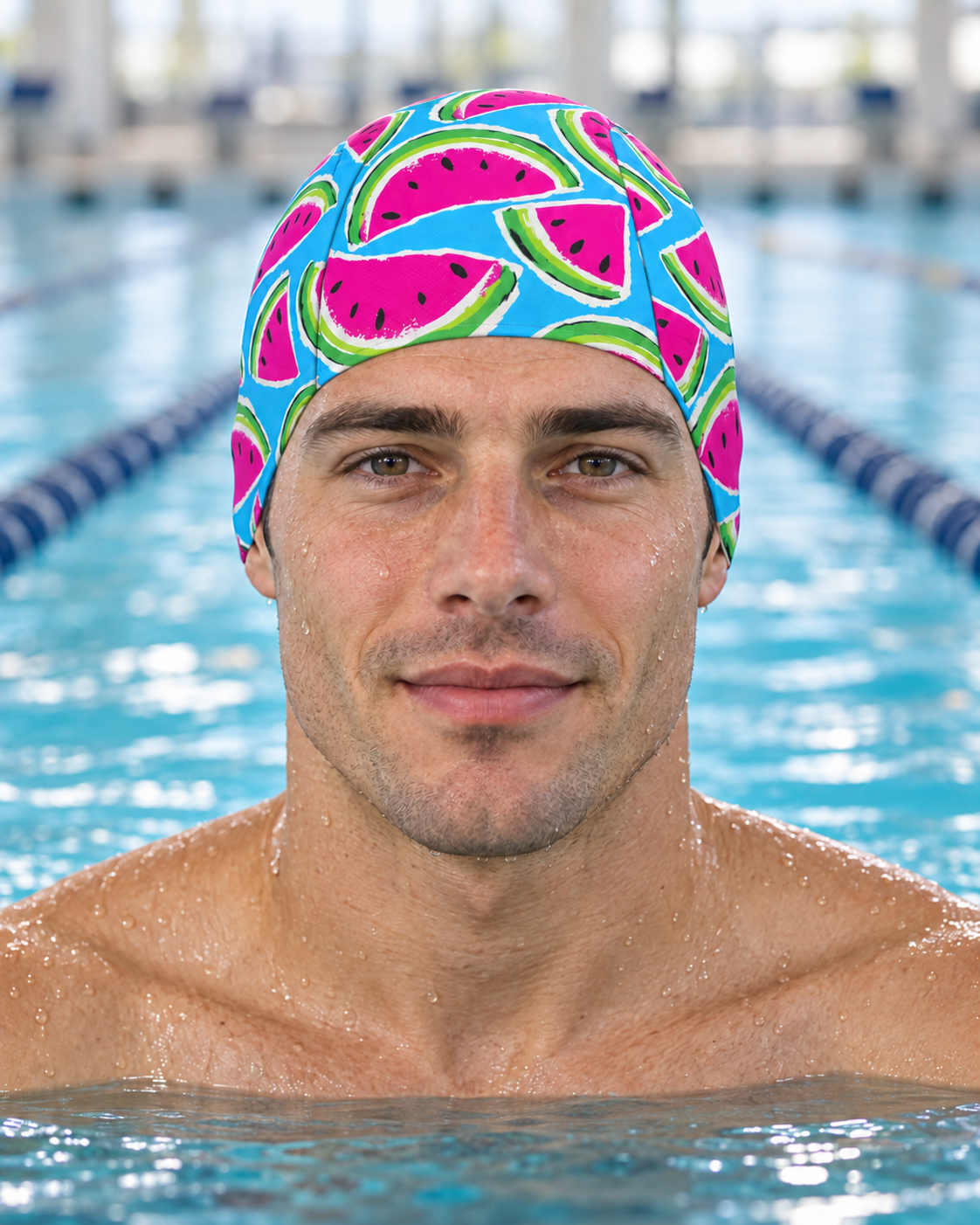 Martin West Blue Watermelons sublimated swim cap